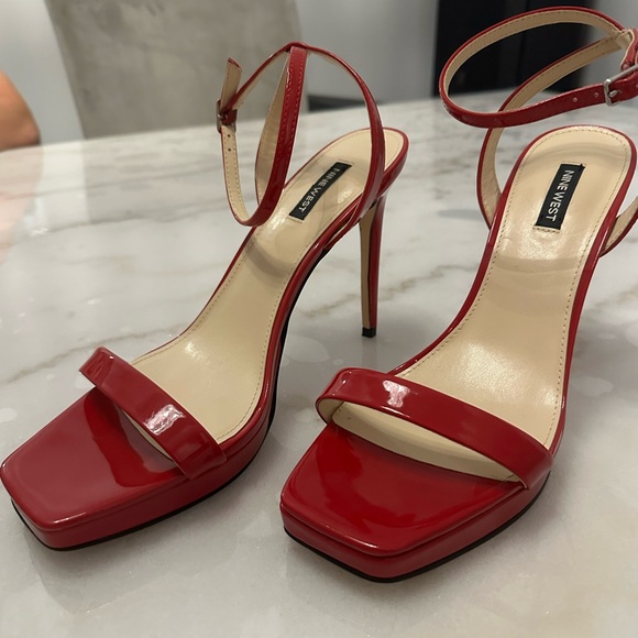 Nine West Red Strap Platform Heels - Picture 1 of 4
